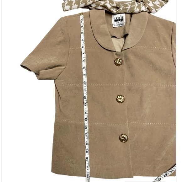 🌺LESLIE FAY VTG. 2-PIECE SHORT SLEEVE BLAZER/TOP WITH SCARF & SKIRT SET NWOT - Picture 8 of 16